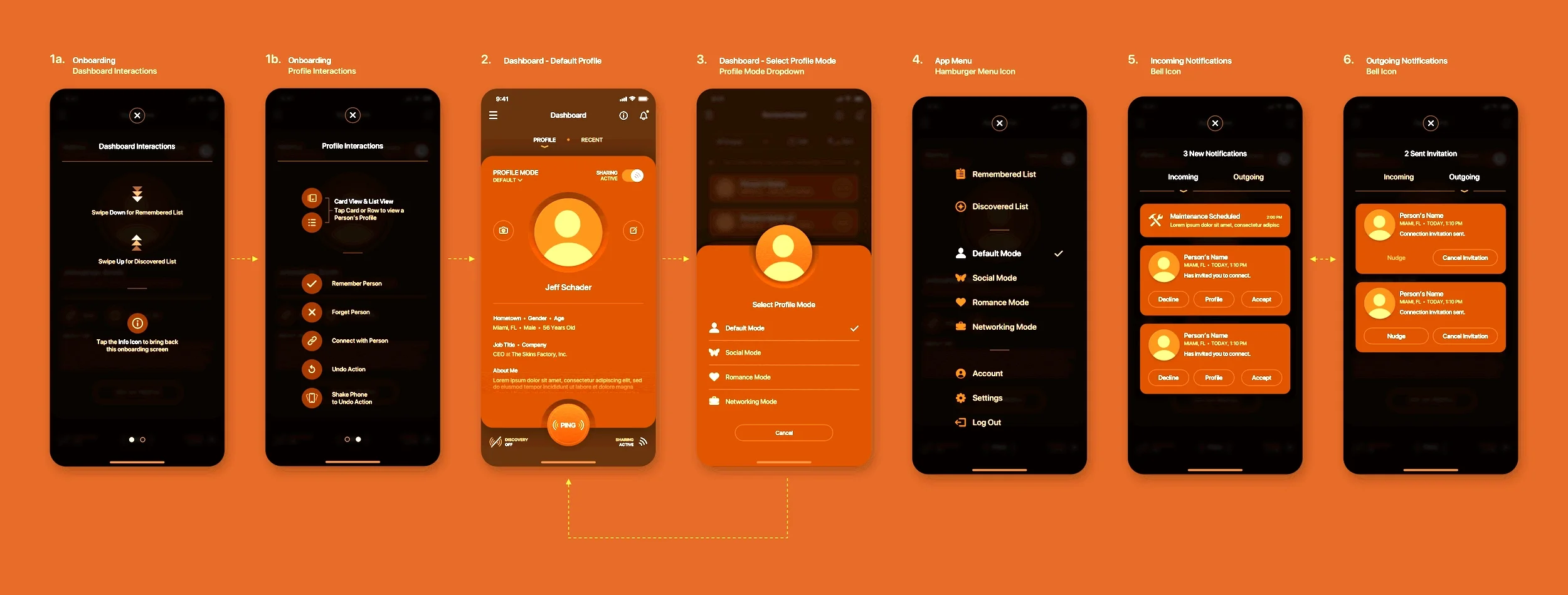 High-fidelity mobile app mockups for the Recognize Me social discovery application
