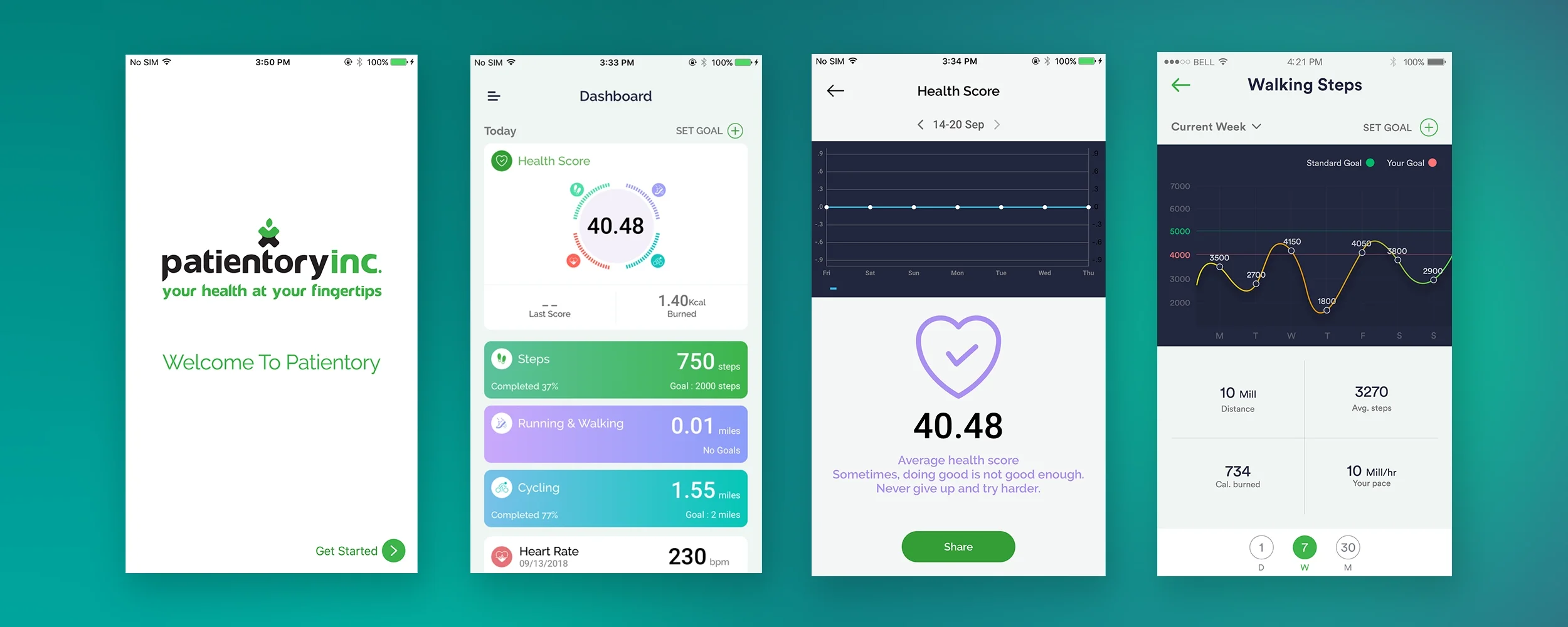 Patientory's original iOS app screens before redesign