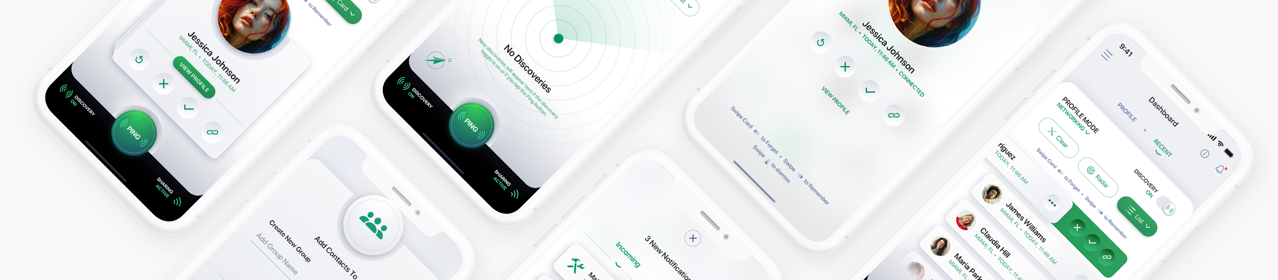 Recognize Me mobile app UI UX design emerald green interface