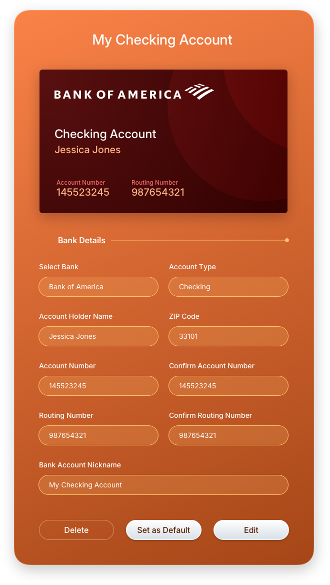 Fintech UI/UX Design - Wallet - Bank Account Information - Viewable Only - Web App by The Skins Factory