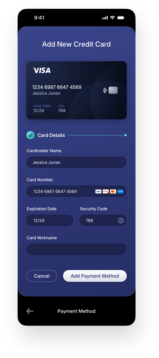 Fintech Mobile UI/UX Design - Create an Account Add Credit Card Screen - Mobile Web App by The Skins Factory