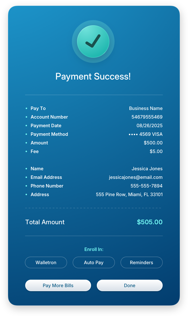 Fintech UI/UX Design - Make a Payment - Step 5 Confirmation - Web App by The Skins Factory