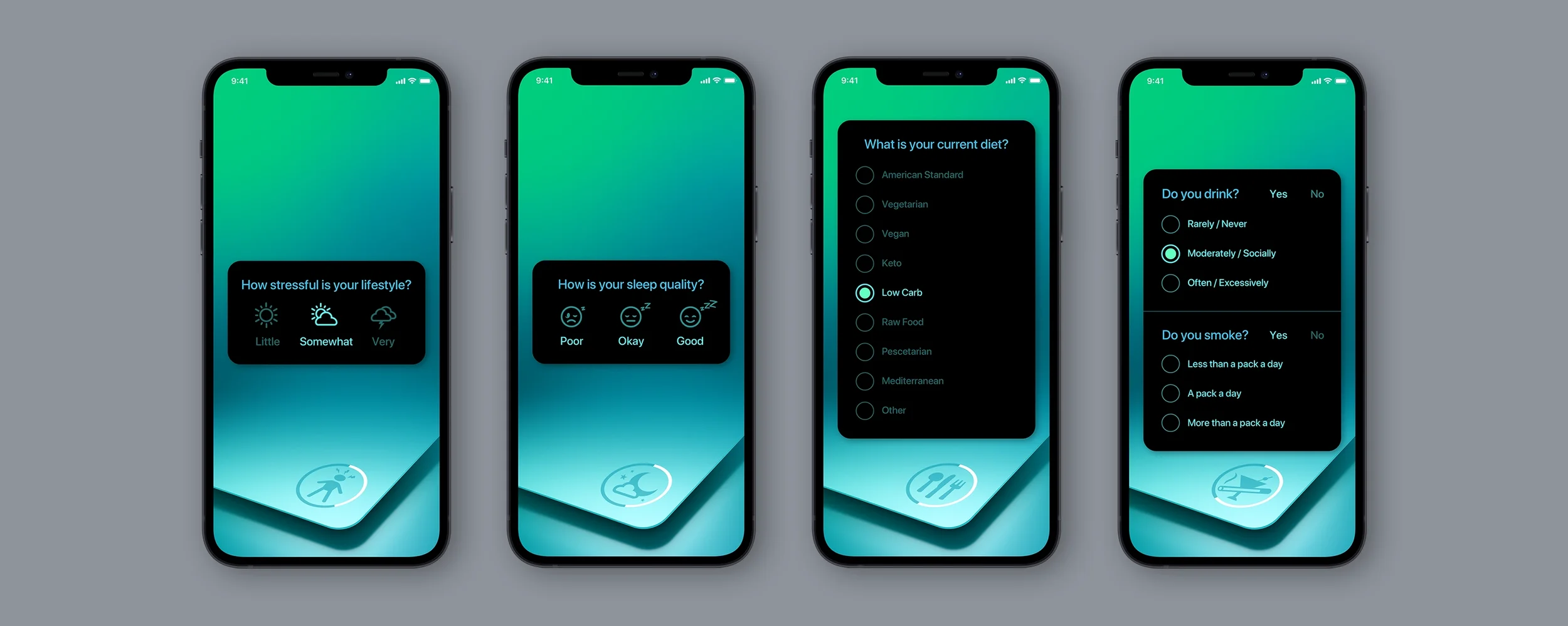Patientory mobile healthtech onboarding questionnaire, interface design image set three
