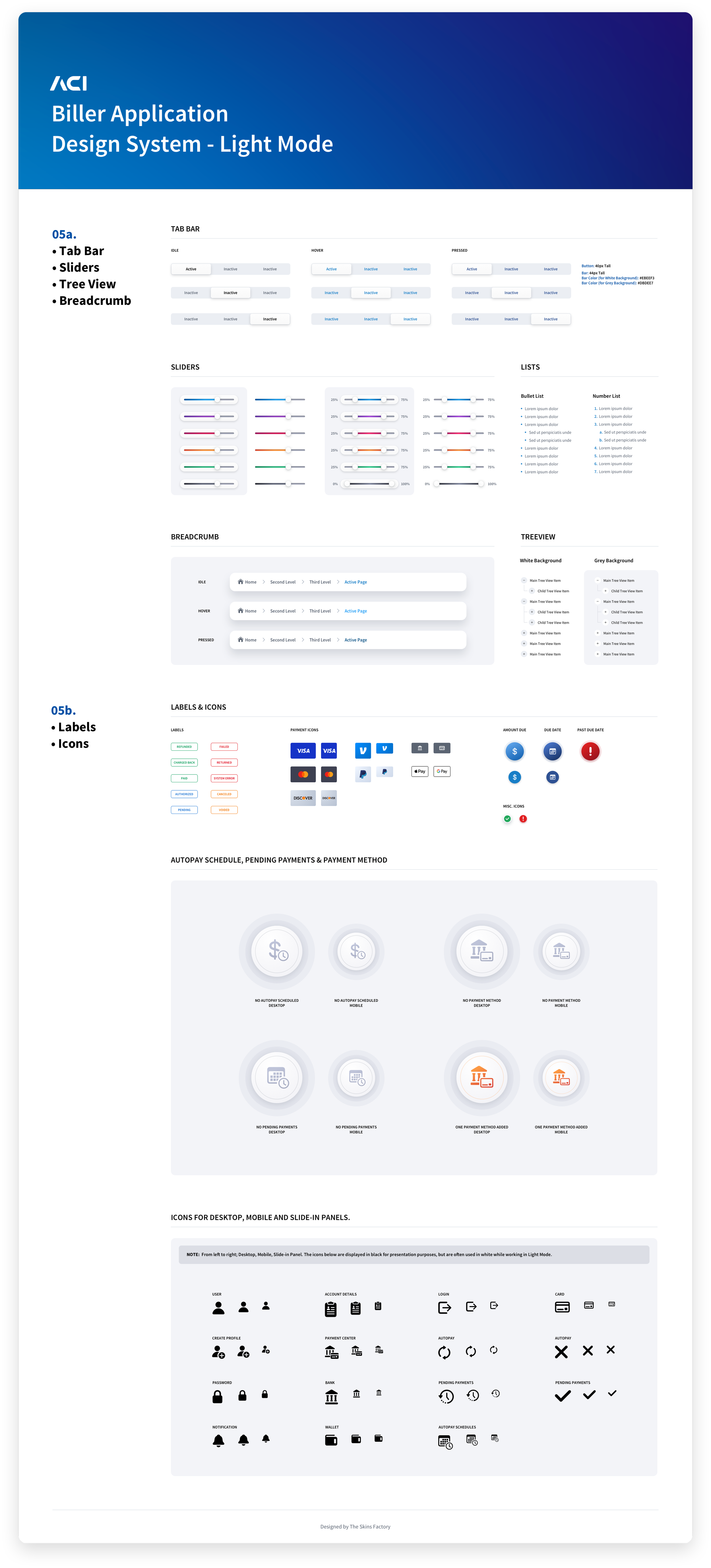 A fintech design system's tab bar & labels in light mode designed by The Skins Factory