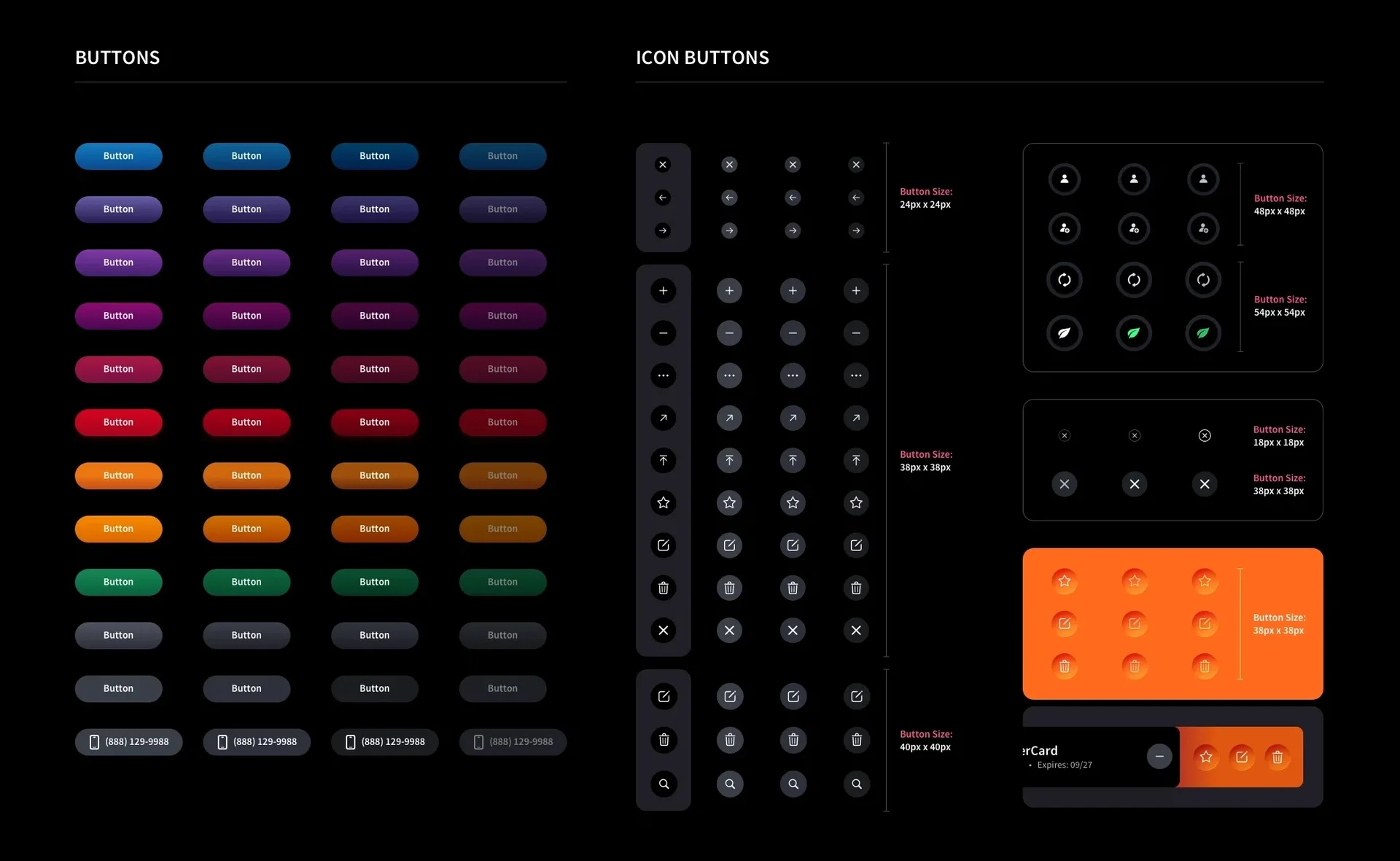 Design System Buttons and States Sample Image in Dark Mode