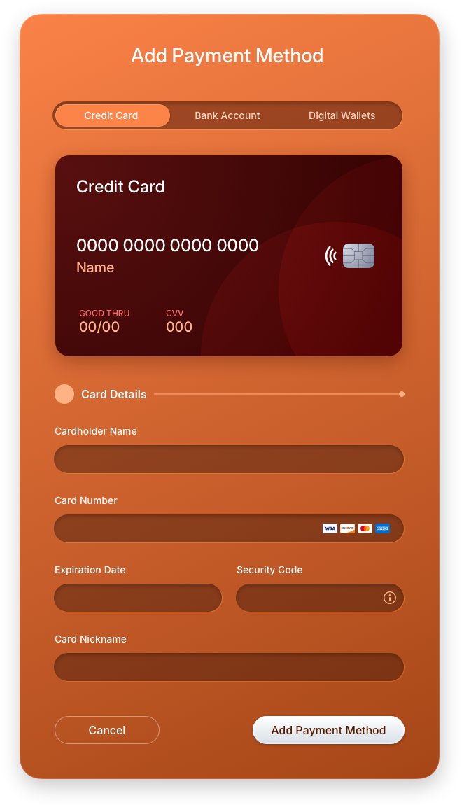 Fintech UI/UX Design - Wallet - Add Credit Card - Blank - Web App by The Skins Factory