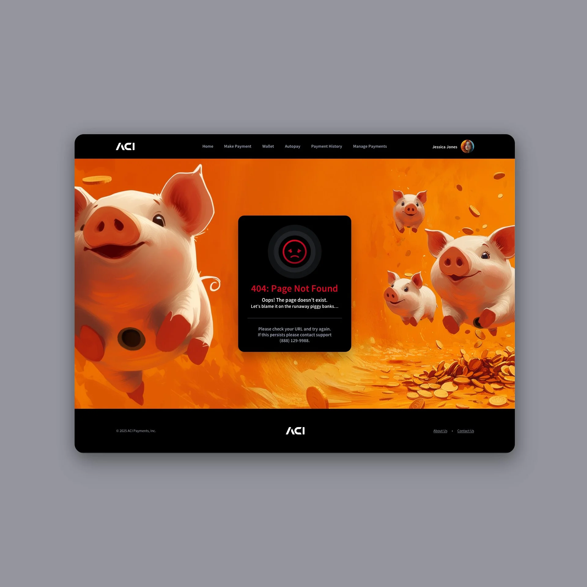 404: Page Not Found design in Dark Mode