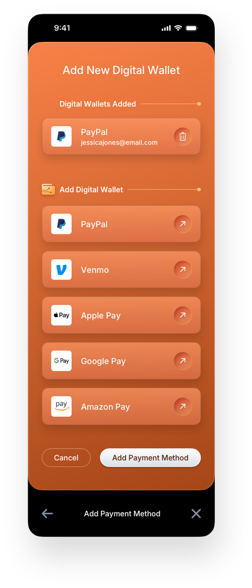 Fintech Mobile UI/UX Design - Wallet Add Digital Wallet - Web App by The Skins Factory