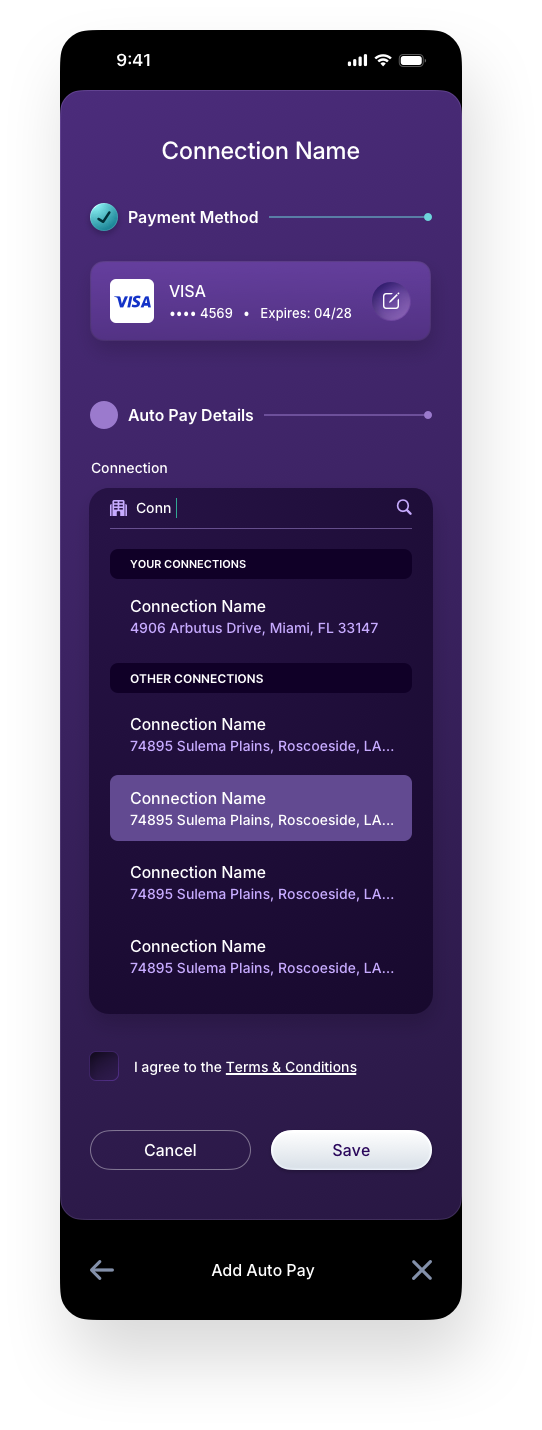 Fintech Mobile UI/UX Design - AutoPay Live Search Screen - Web App by The Skins Factory