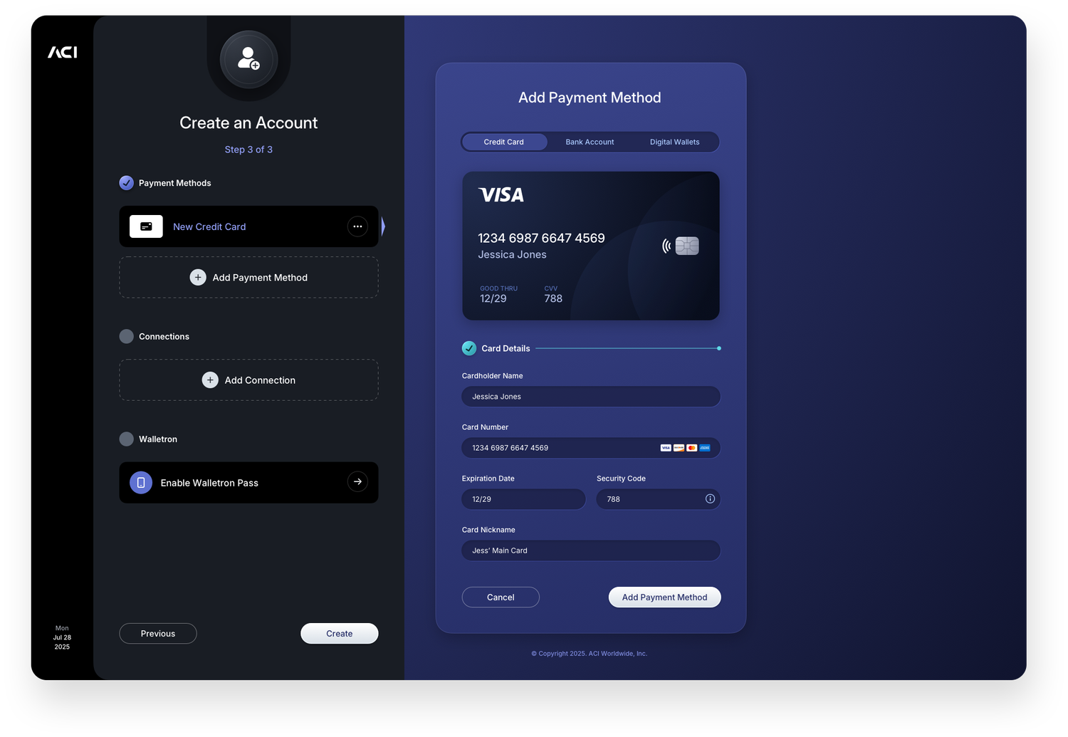 Fintech UI/UX Design - Create an Account - Step 3b Add Payment Method - Web App by The Skins Factory