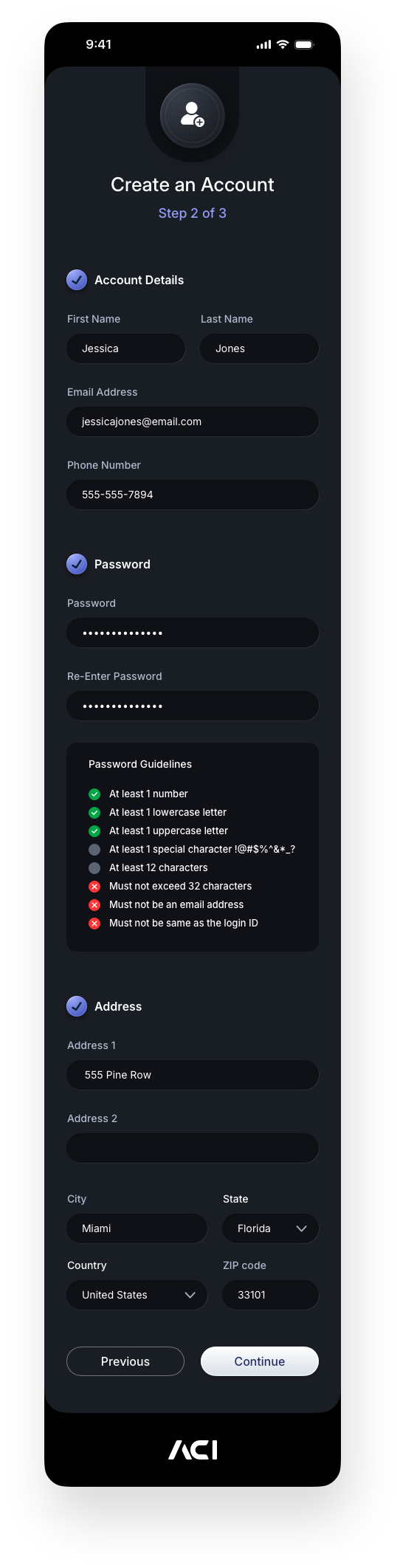 Fintech Mobile UI/UX Design - Create an Account Step 2 Screen - Mobile Web App by The Skins Factory