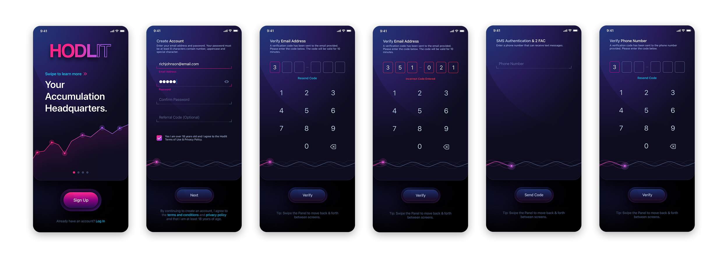 HODLIT cryptocurrency exchange onboarding interface screen series one
