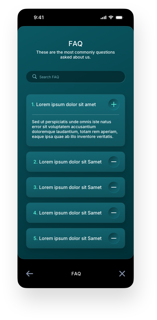 Fintech Mobile UI/UX Design - FAQ Screen - Web App by The Skins Factory