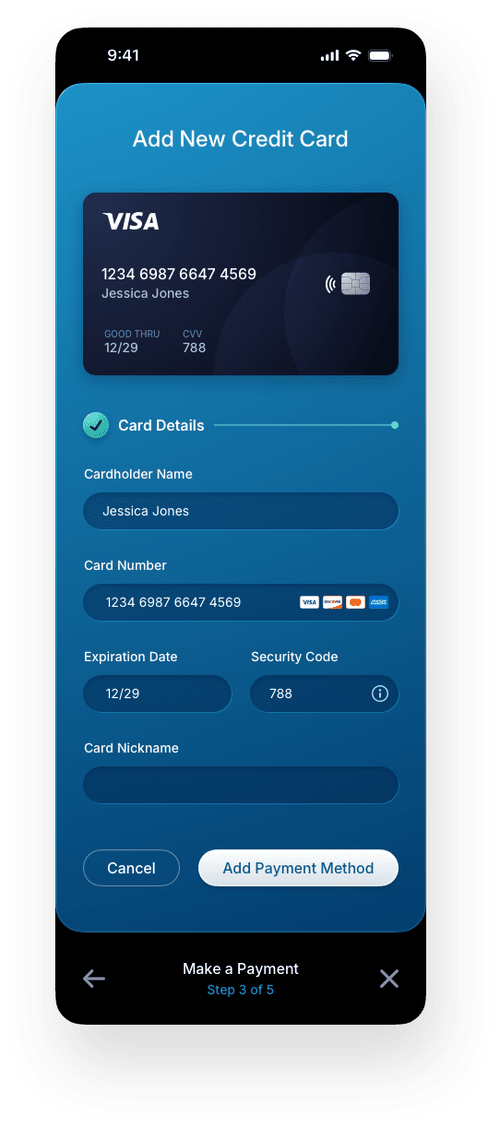 Fintech Mobile UI/UX Design - Step 3a Add Credit Card - Web App by The Skins Factory