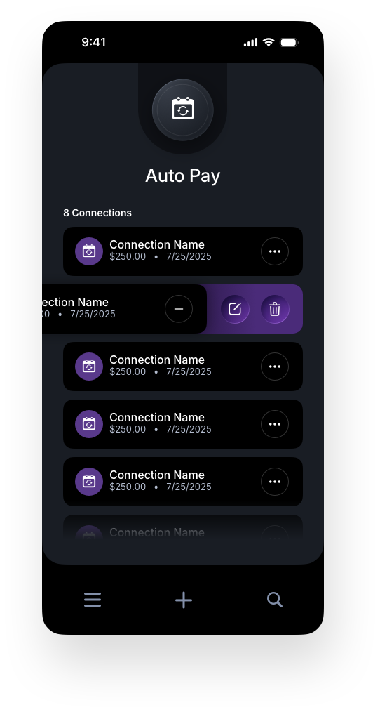Fintech Mobile UI/UX Design - AutoPay Row Functionality Reveal - Web App by The Skins Factory