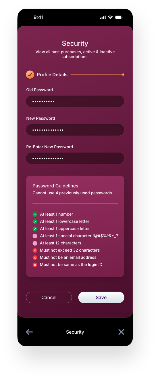 Fintech Mobile UI/UX Design - Profile Security Settings Screen - Web App by The Skins Factory