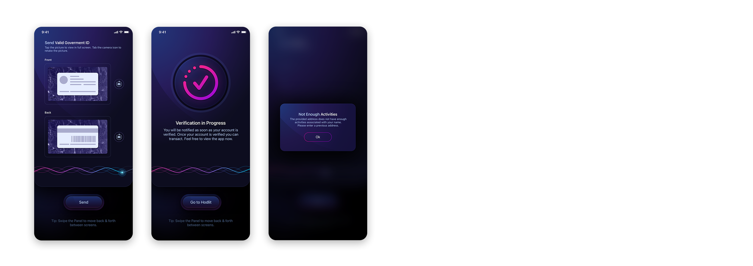 HODLIT cryptocurrency exchange onboarding interface screen series three
