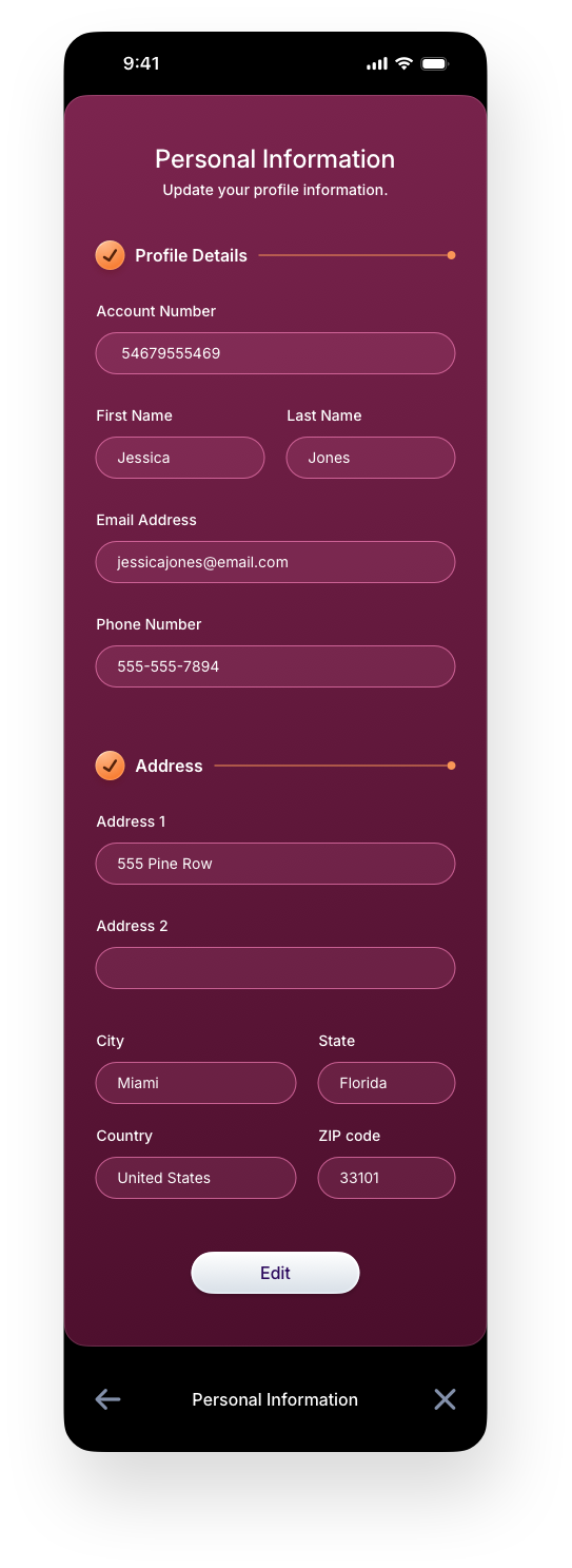 Fintech Mobile UI/UX Design - Profile Personal Information Screen - Web App by The Skins Factory