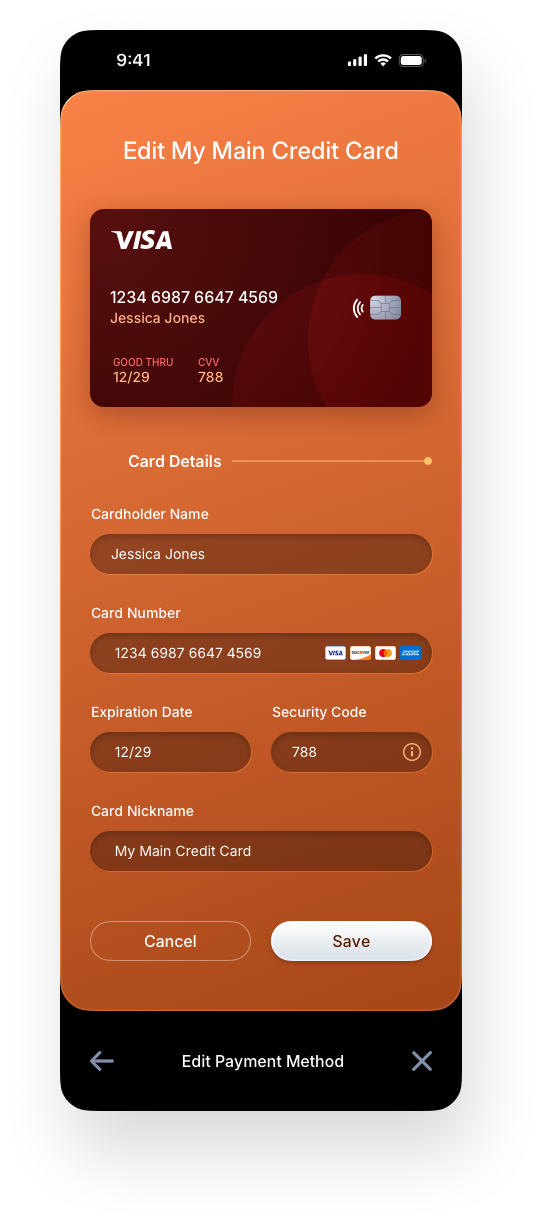 Fintech Mobile UI/UX Design - Wallet Edit Credit Card Information - Web App by The Skins Factory