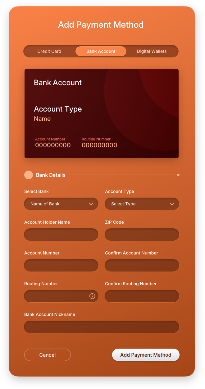 Fintech UI/UX Design - Wallet - Add Bank Account - Blank - Web App by The Skins Factory