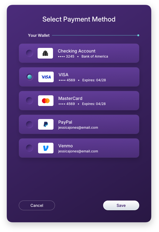 Fintech UI/UX Design - AutoPay - Select Payment Method Panel - Web App by The Skins Factory