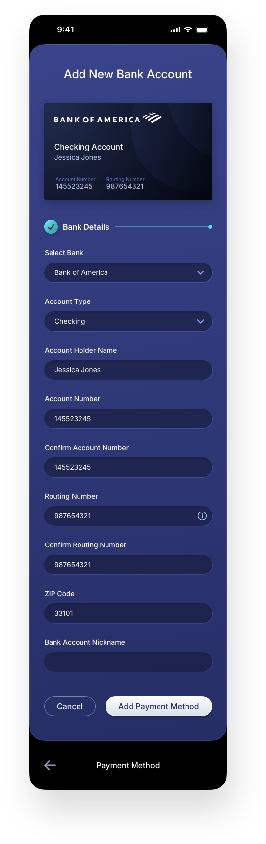 Fintech Mobile UI/UX Design - Create an Account Add Bank Account Screen - Mobile Web App by The Skins Factory