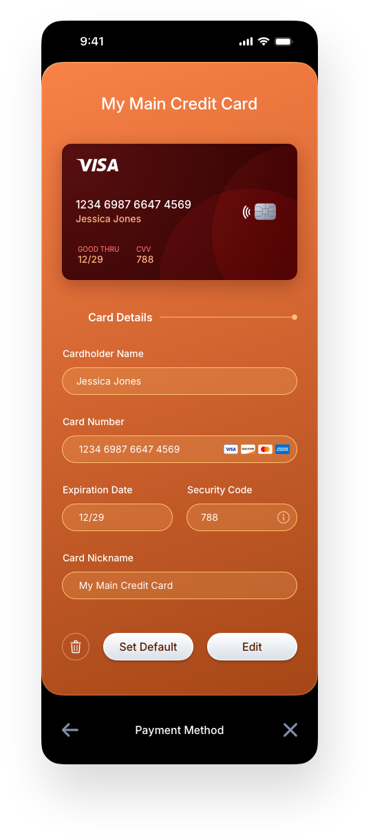 Fintech Mobile UI/UX Design - Wallet Credit Card Information Viewable Only - Web App by The Skins Factory