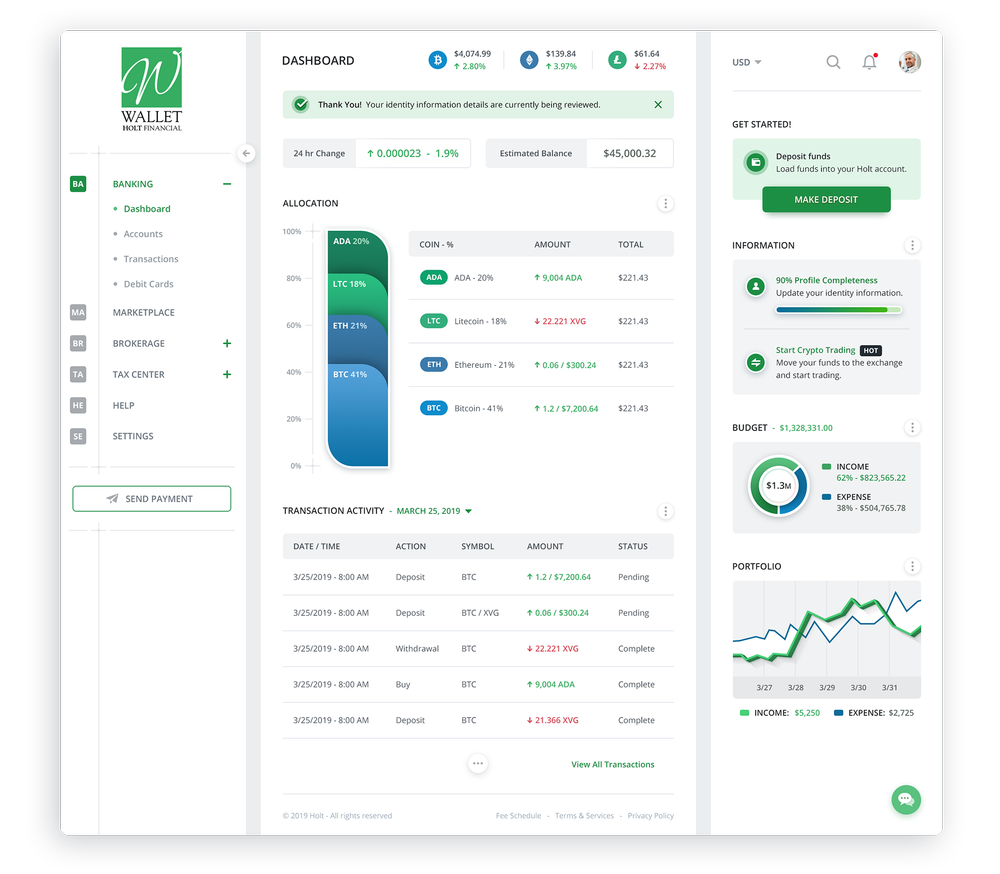 Holt Financial - Digital Bank Wallet UI/UX Design - Fintech — The Skins ...