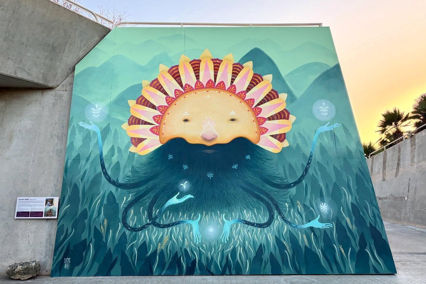 Excited to share one of my murals for Reflections of Nature at @sabotgarden! 🌿✨ My piece, Or&iacute;genes, depicts two ethereal, god-like beings&mdash; Progenitora (Night) 👆ABOVE, and El Sembrador (Day) &mdash;creators and protectors of life and na