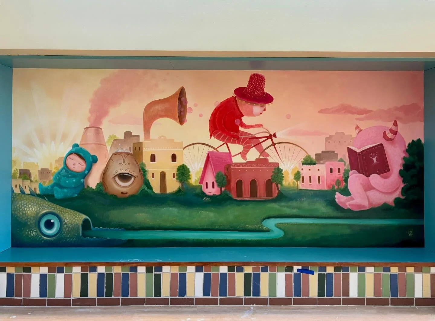 This mural lives in one of the wings of the South Education Center, a beautifully calm new space for early learners in San Antonio. It&rsquo;s part of a two-mural series created in collaboration with @bridgeprojects and the Department of Arts &amp; C
