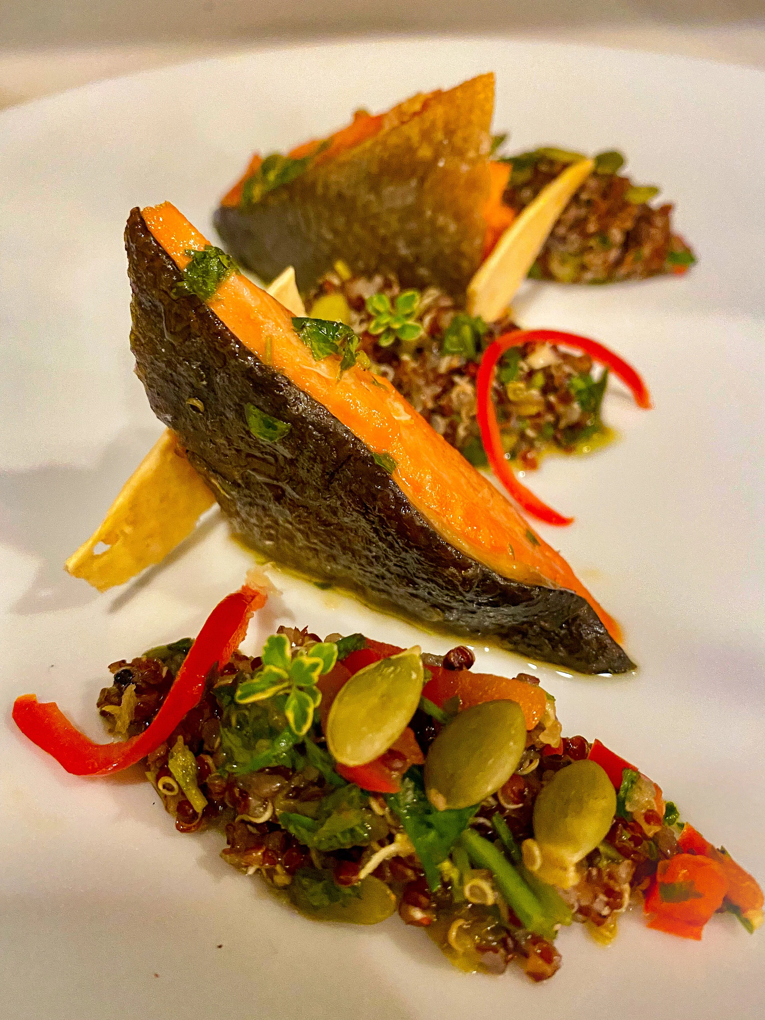 Salmon with quinoa and lemon balm