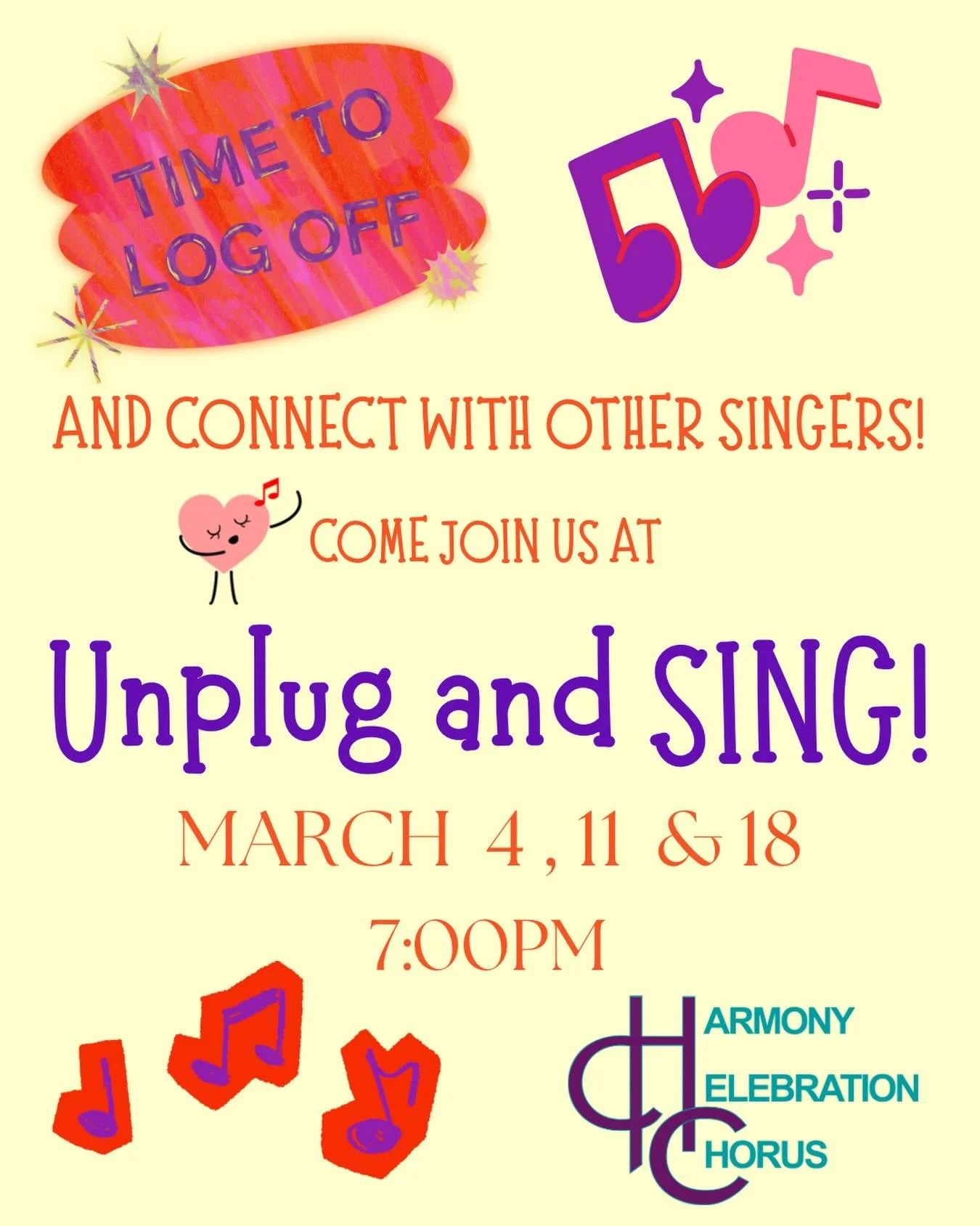 ✨ Unplug &amp; Sing ✨
Log off. Take a breath. Lift your voice.

Looking for a way to escape the stress of everyday life and reconnect with yourself and others? Join us for Unplug &amp; Sing, a welcoming Guest Program with the Harmony Celebration Chor