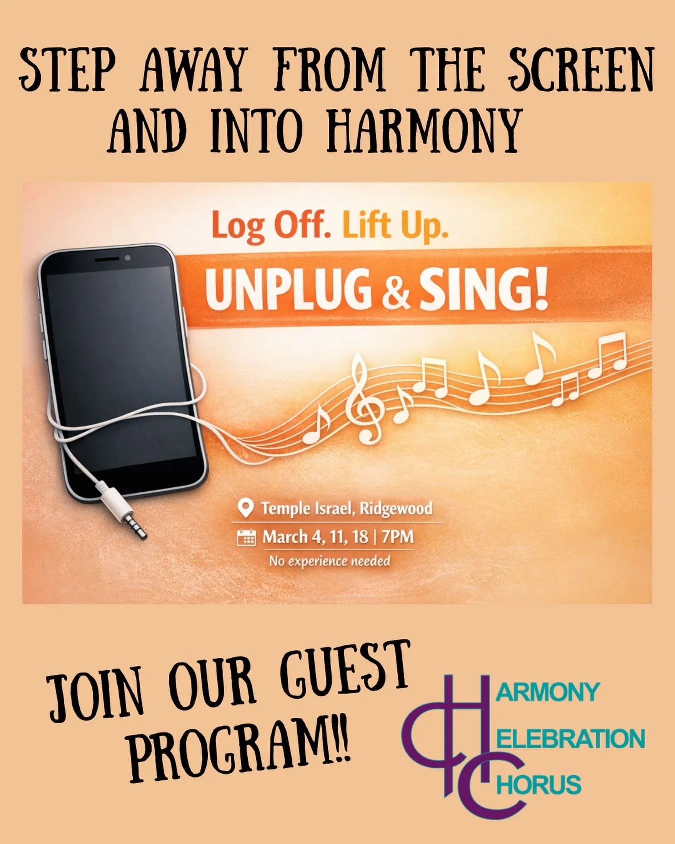 🎵 Log Off. Lift Up. UNPLUG &amp; SING! 🎵

Feeling stressed? Tired of endless notifications and scrolling? It&rsquo;s time to unplug&hellip; and let your voice shine! ✨

Join us for our Sweet Adelines Guest Program &mdash; no experience needed, just