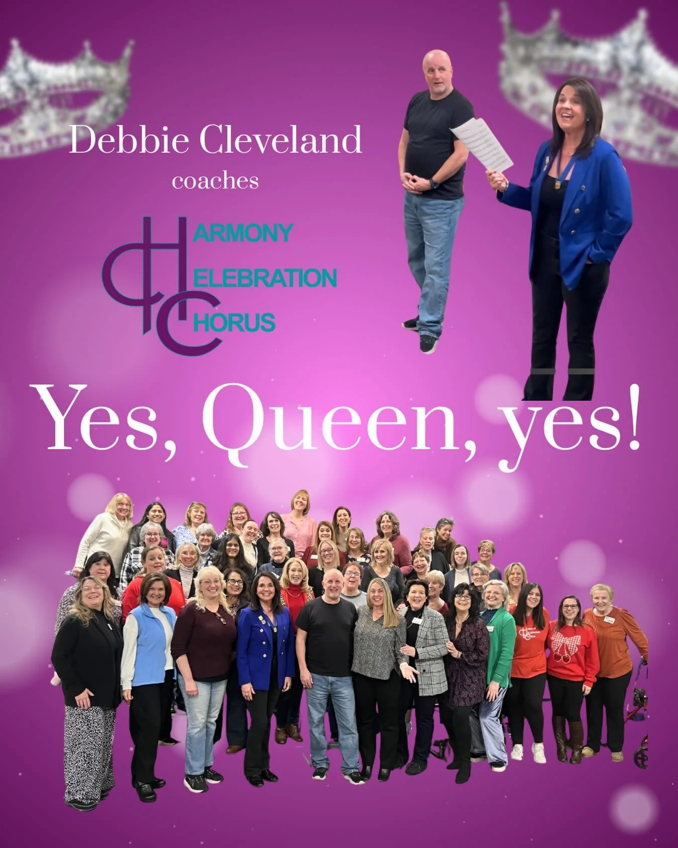 Last night was truly unforgettable! We had the incredible honor of welcoming Debbie Cleveland, three-time Queen of Harmony, to coach Harmony Celebration Chorus. 👑🎶

Debbie shared her extraordinary talent, expertise, and passion for barbershop excel
