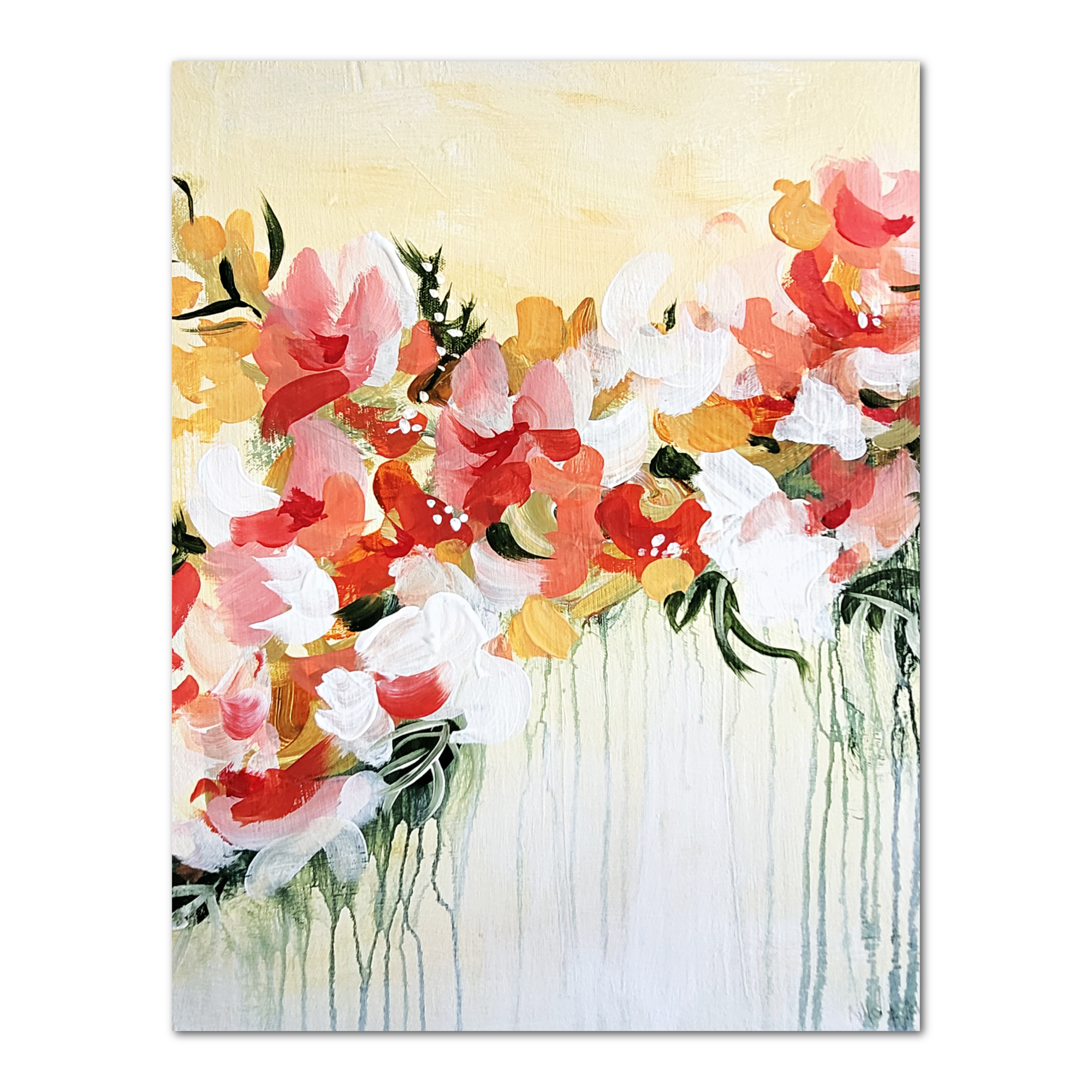 Artist Nikol Wikman is painting an abstract artwork on a canvas with various colors and brushstrokes.