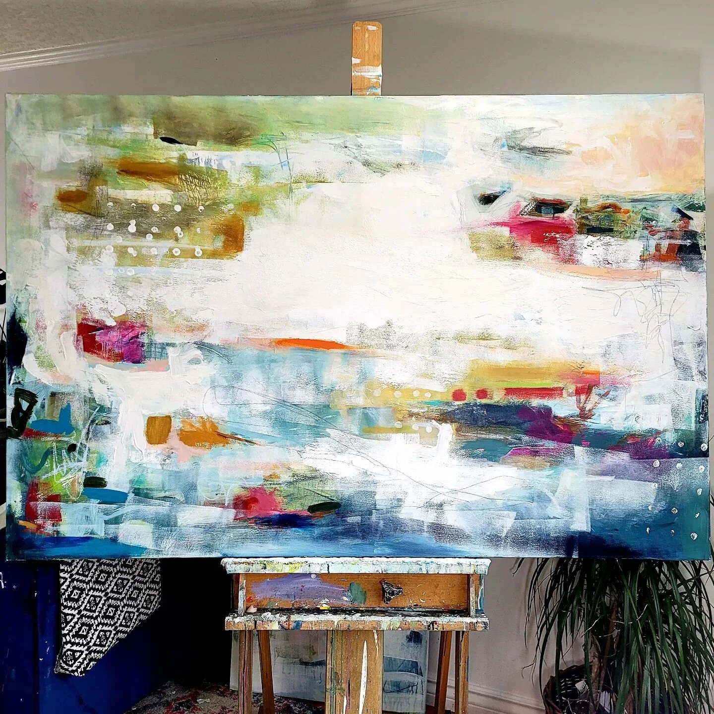 &quot;All Kinds of Fun&quot; 
....and it was!! 
40x60&quot; acrylic, graphite and soft pastel in canvas
$3600 DM me or visit my website to purchase(link in bio) 
.
.
.
#abstractlovers #modernabstractart #modernpainting #artinteriors #mixedmediapainti