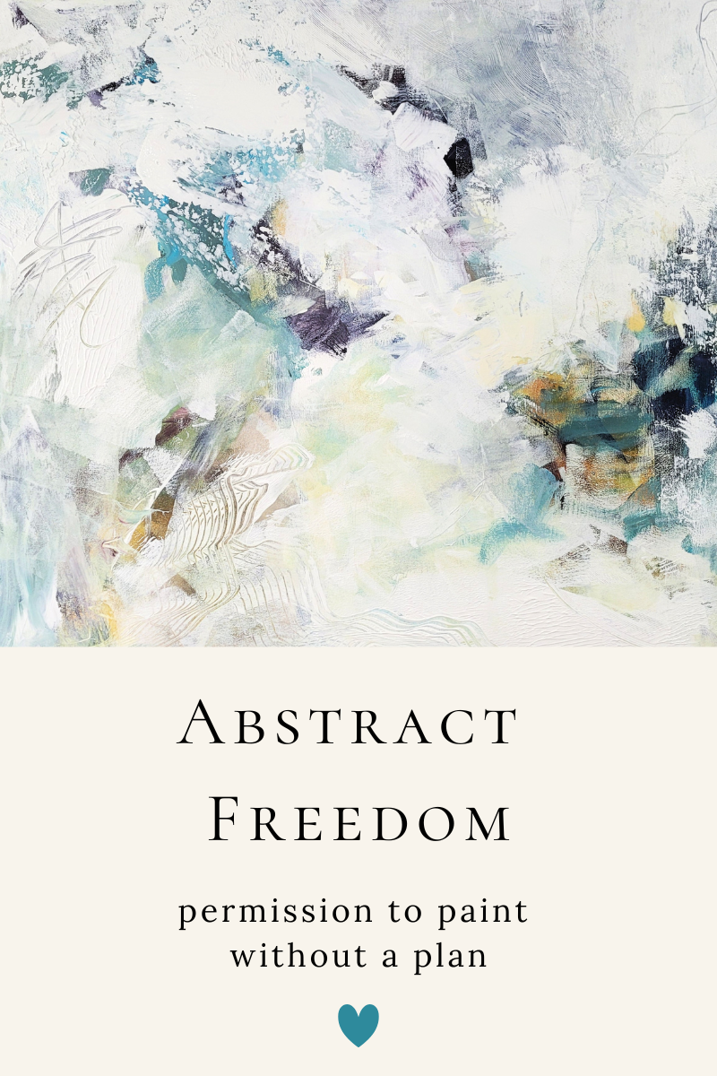 Abstract background with various colors including blue, orange, yellow, white, and teal, with a semi-transparent teal rectangle in the center containing white handwritten and serif text that reads 'Abstract Freedom with Nikol Wikman'.