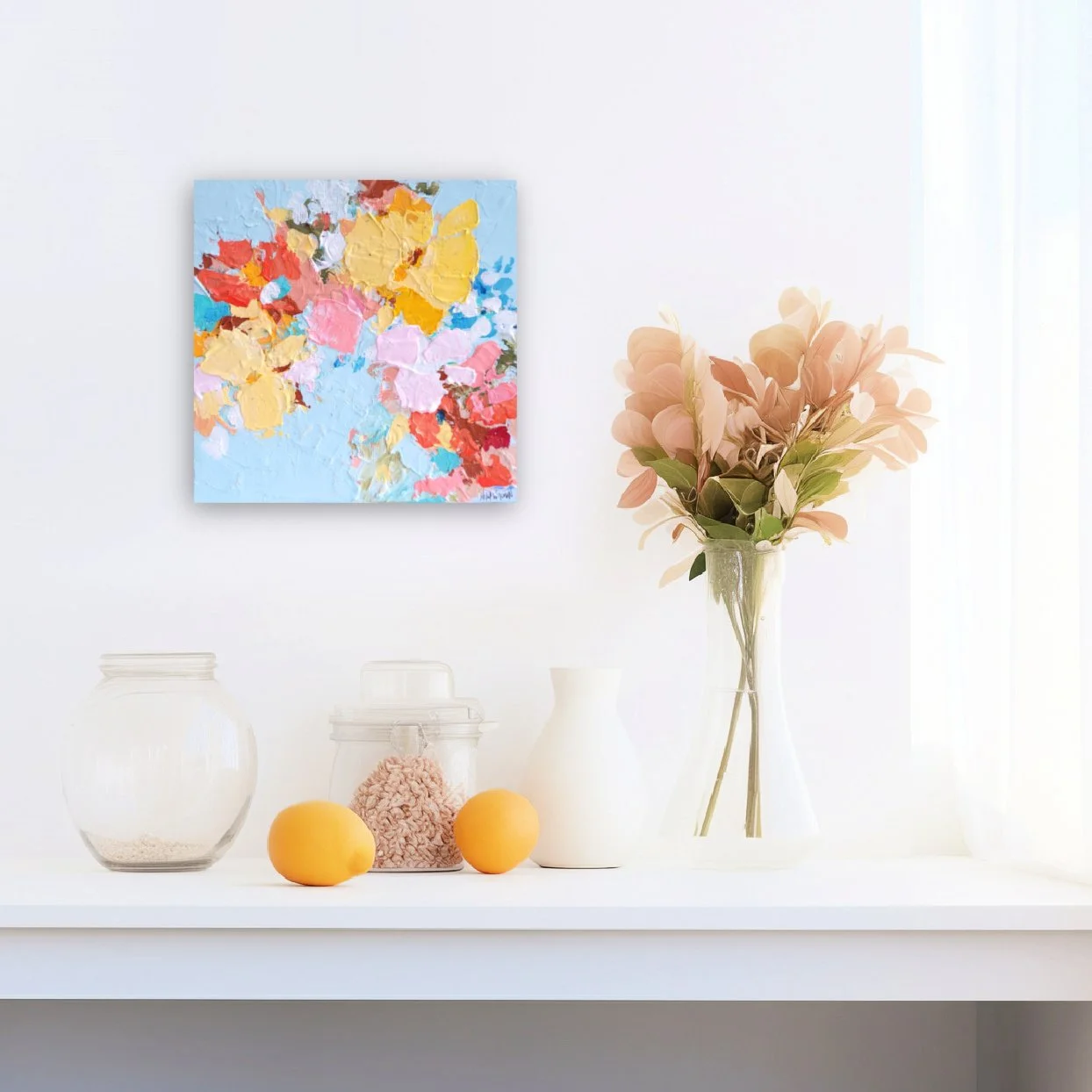 Abstract flower painting in kitchen by nikol wikman.jpg