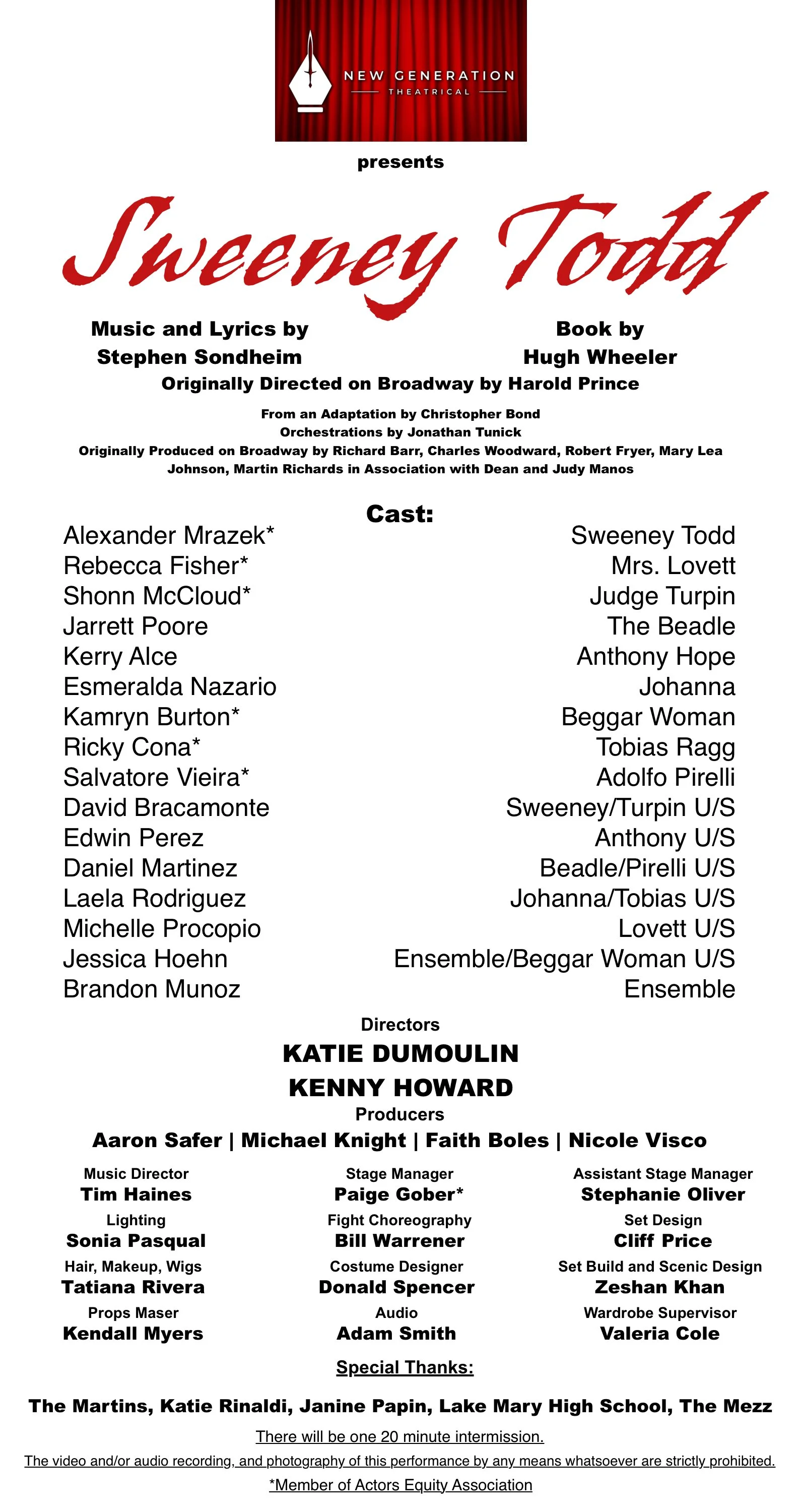 Sweeney Todd Program — New Generation Theatrical