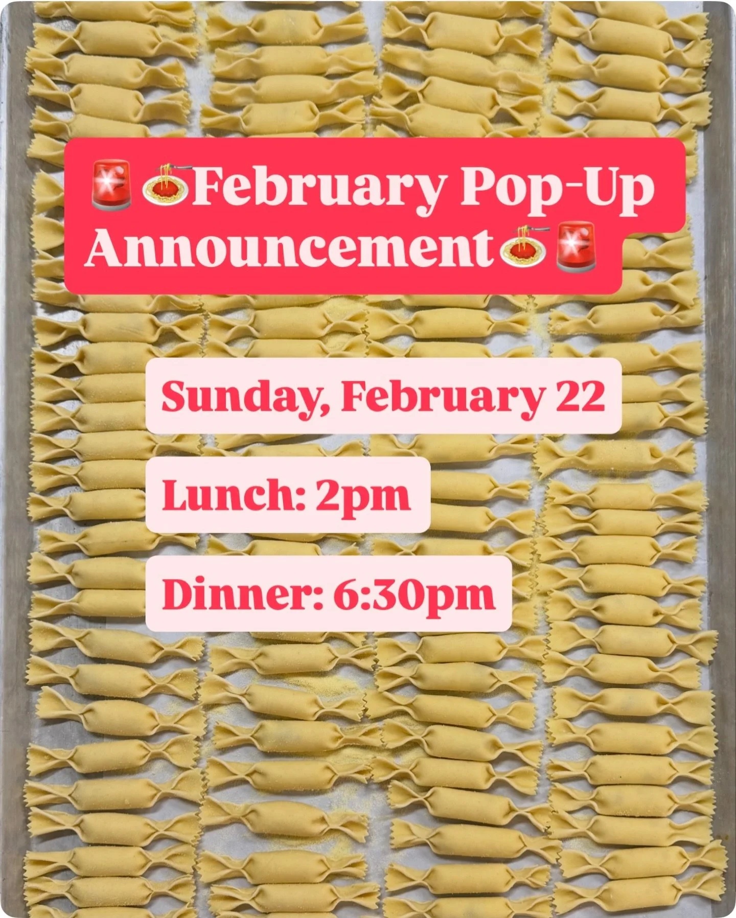 It&rsquo;s time for the first PPJ popup of 2026!! ❤️🍝

When: Sunday, February 22
Lunch seating: 2pm
Dinner seating: 6:30pm

Tickets go on sale tomorrow, February 16 at 12pmEST. 

How it works: we will send an email to our mailing list containing the
