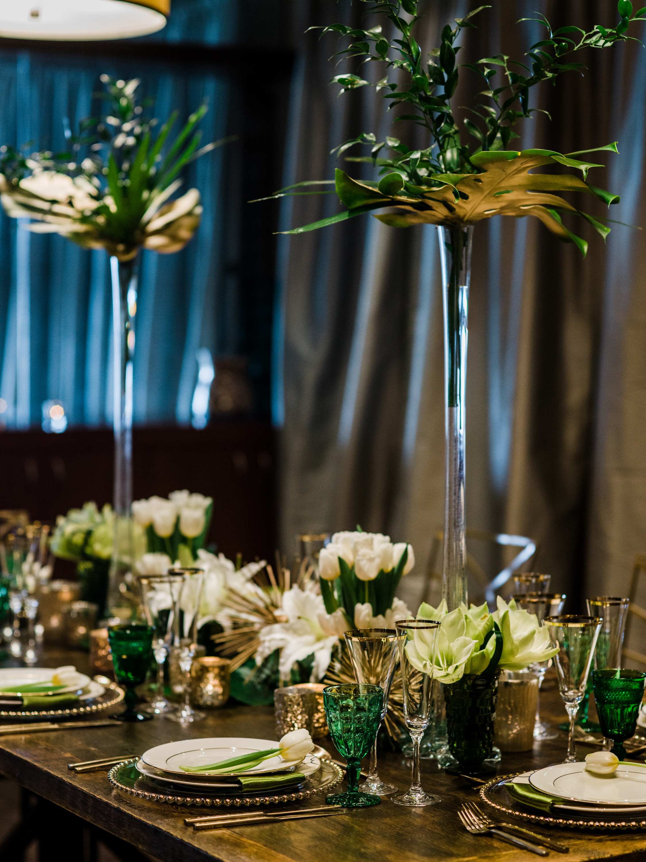 Modern Palm Leaf Tall Centerpieces