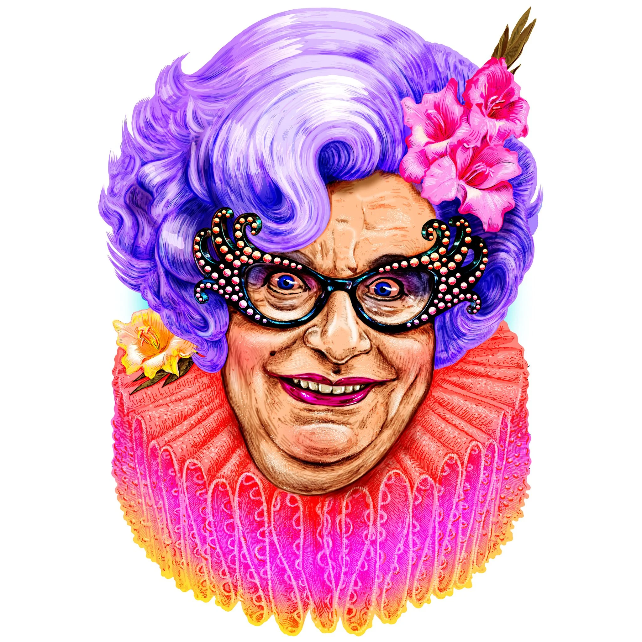 Limited Edition Dame Edna Everage T-shirt with design by Jock Mooney