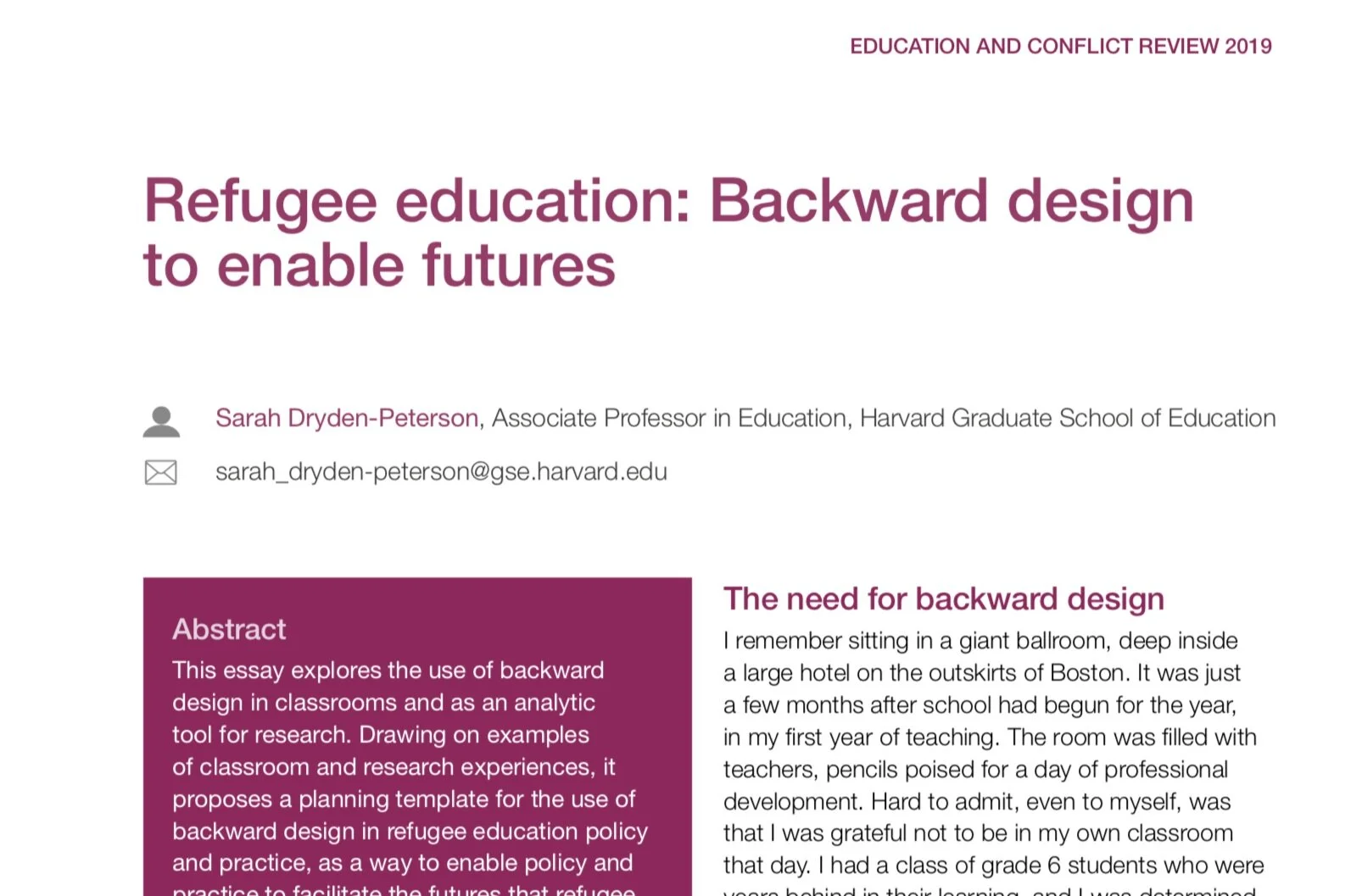 Refugee Education: Backward Design to Enable Futures