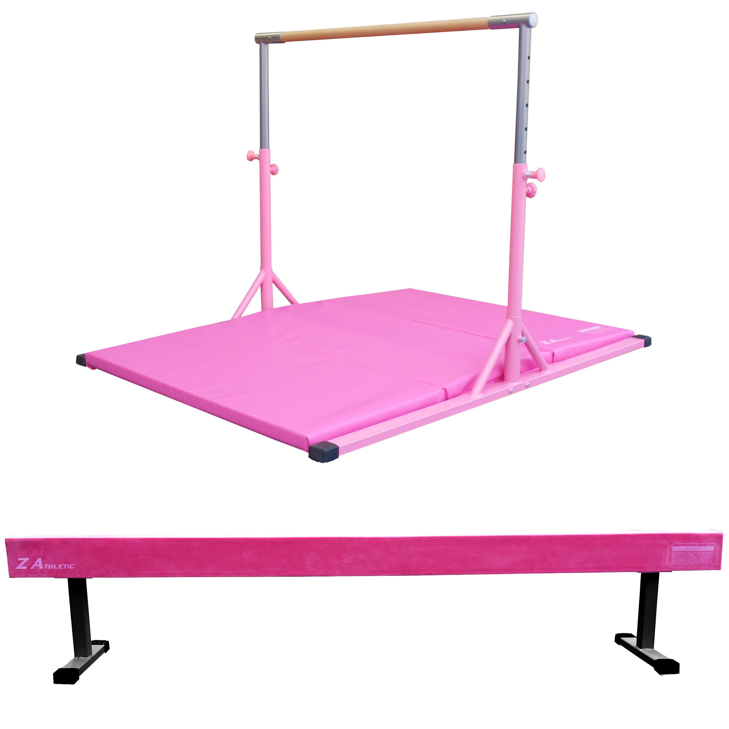 4ft High Pink Horizontal Junior Kip Bar and Pink Gymnastics Mat Combo 