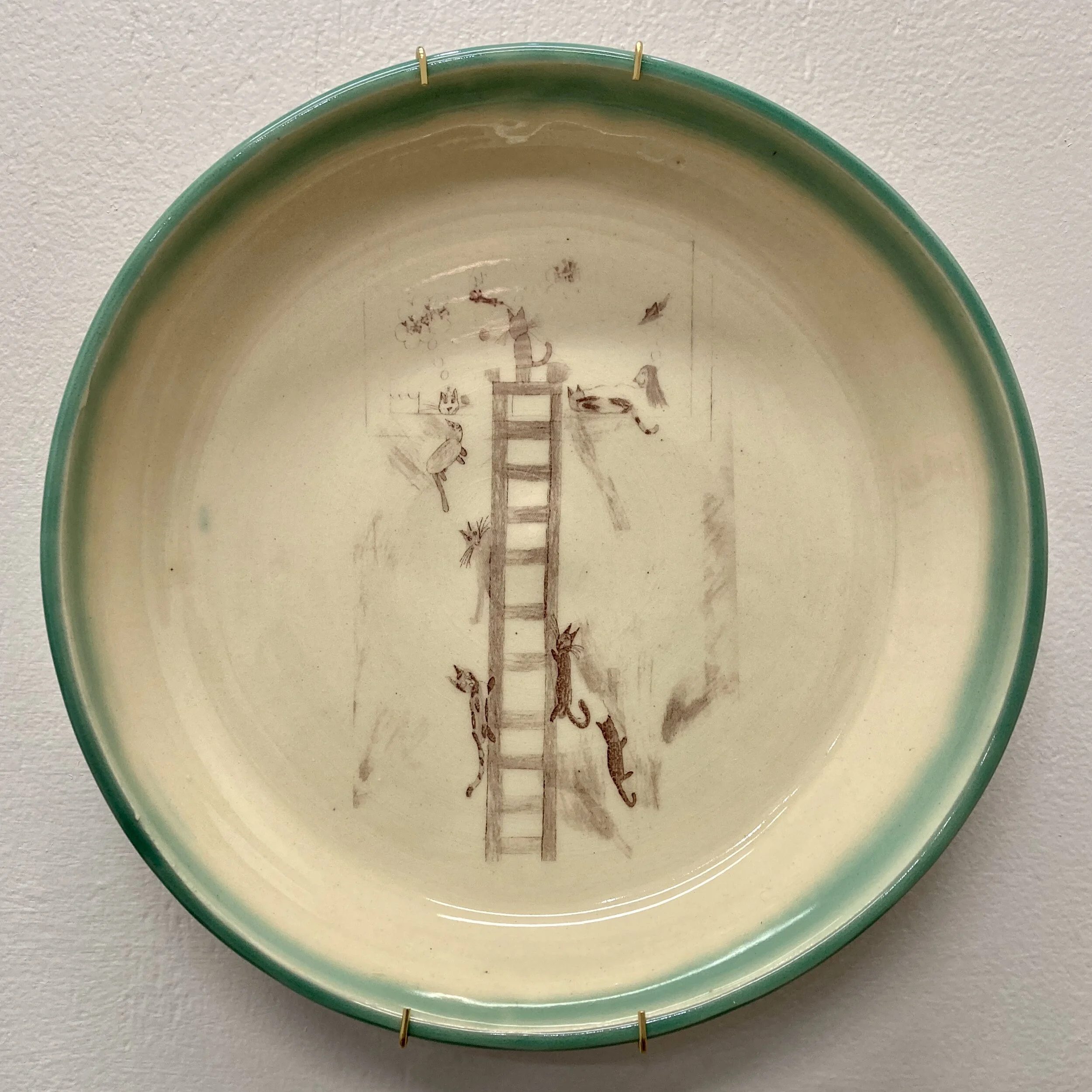 “Cats on a Ladder” Porcelain, Iron Image Transfer 2021