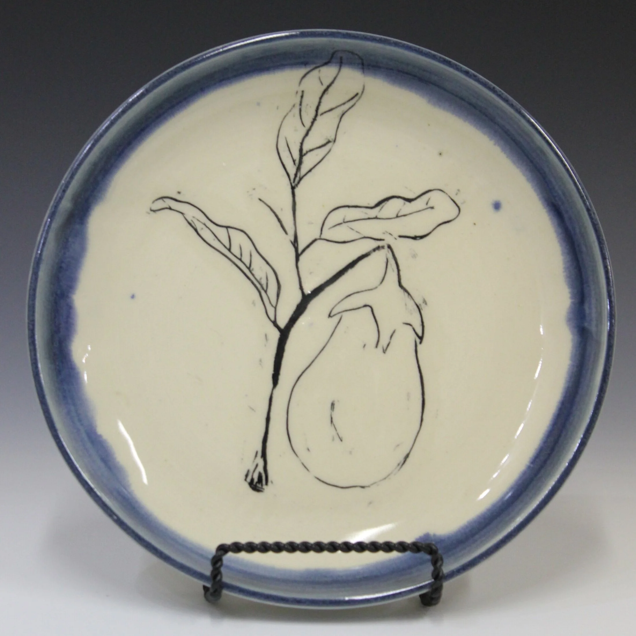 First Fruits Garden Plate — Black Beauty EggplantPorcelain, Mishima Carving 2021