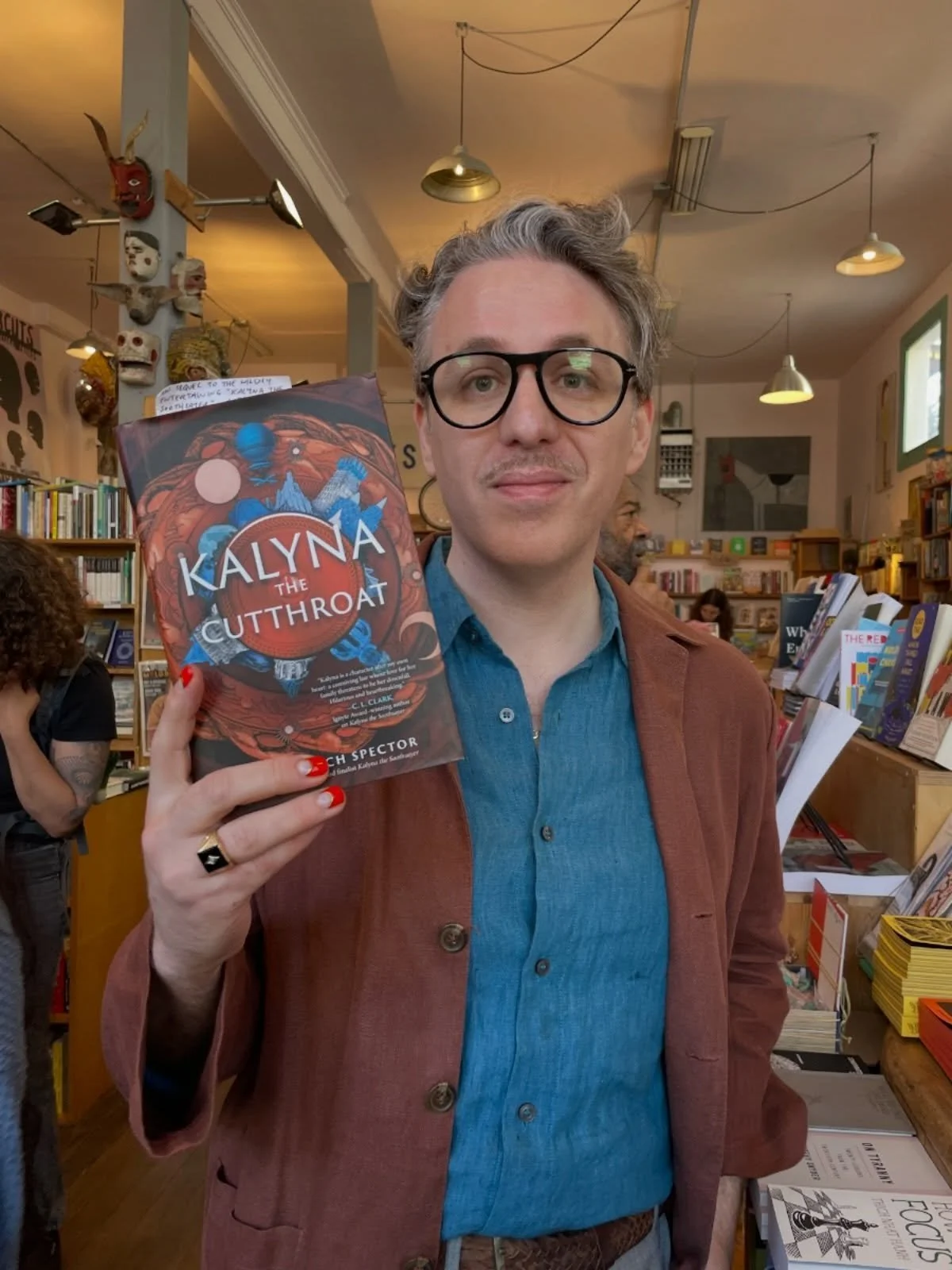 Author visit! Elijah Kinch Spector was visiting from New York and stopped by Dog Eared Books to say hi and sign his books, Kalyna the Soothsayer and Kalyna the Cutthroat. Thanks @elijahkspector !