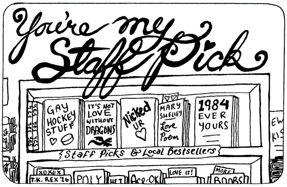 New digital gift card designs are up on our website! Special thanks to our resident bookseller-artists Sirkka Miller and T. K. Rex!
You can follow Sirkka at snaileyed.tumblr.com, T. K. @tharkibo and of course get our new digital gift cards at dogeare