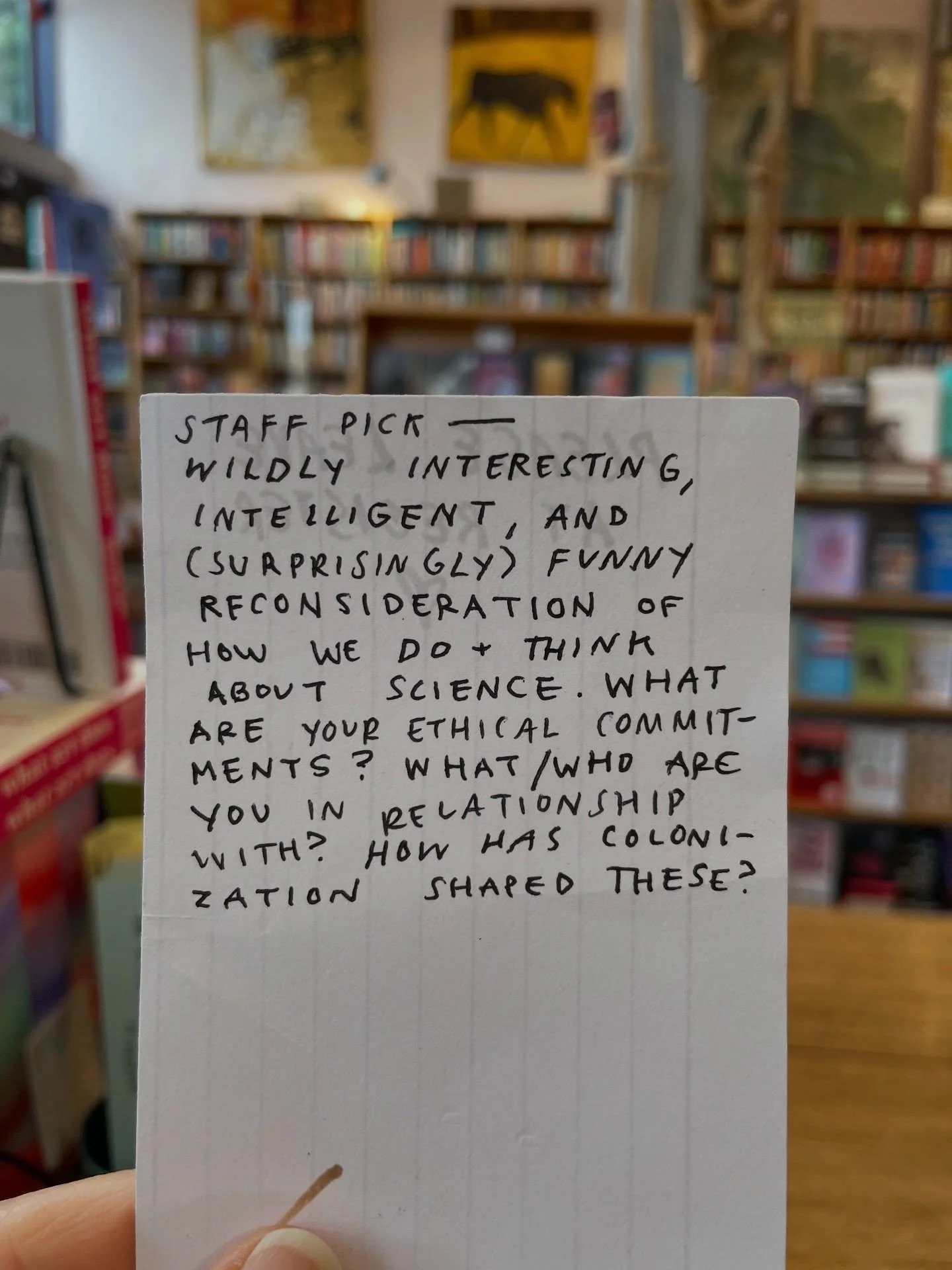 Today&rsquo;s accumulation of shelf talkers at the register. Can you guess all the titles? Answers below ⬇️ 
📚 
📚 
Pollution is Colonialism by Max Liboiron
Radical Compassion by Tara Brach
Out of the Ballpark by David Henkin
Don&rsquo;t Fear the Re