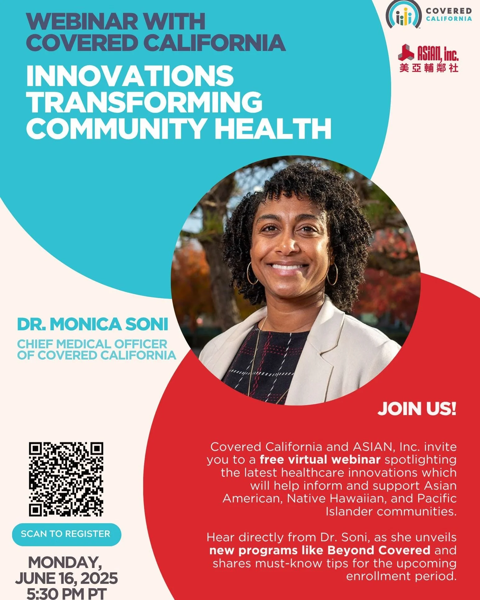 June 16 | 5:30 PM

 Don&rsquo;t miss Dr. Monica Soni sharing must-know healthcare tips in &quot;Beyond Covered.&quot;

Learn how to navigate open enrollment + access new resources for the AANHPI community.

✅ Stay informed. Stay covered.

 #HealthEqu